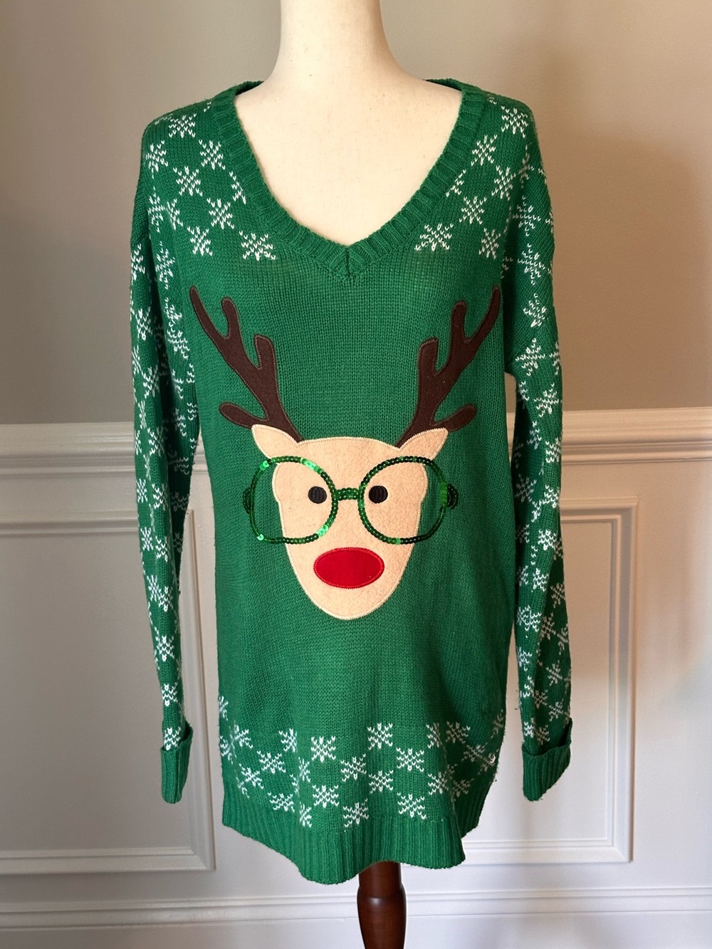 Derek Heart Maternity Reindeer Ugly Christmas Sweater Tunic Dress size XL